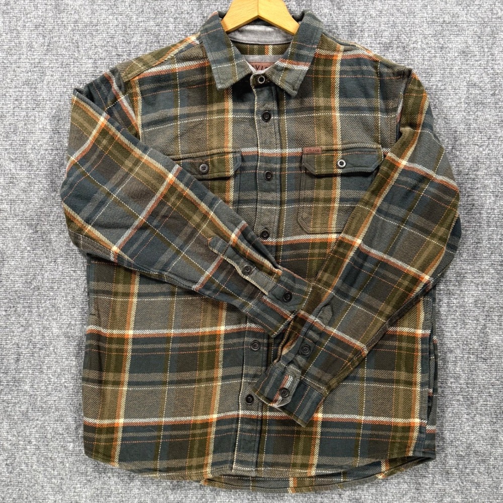 Orvis Classic Collection Heavyweight Flannel Men's Large Brown Plaid Cotton